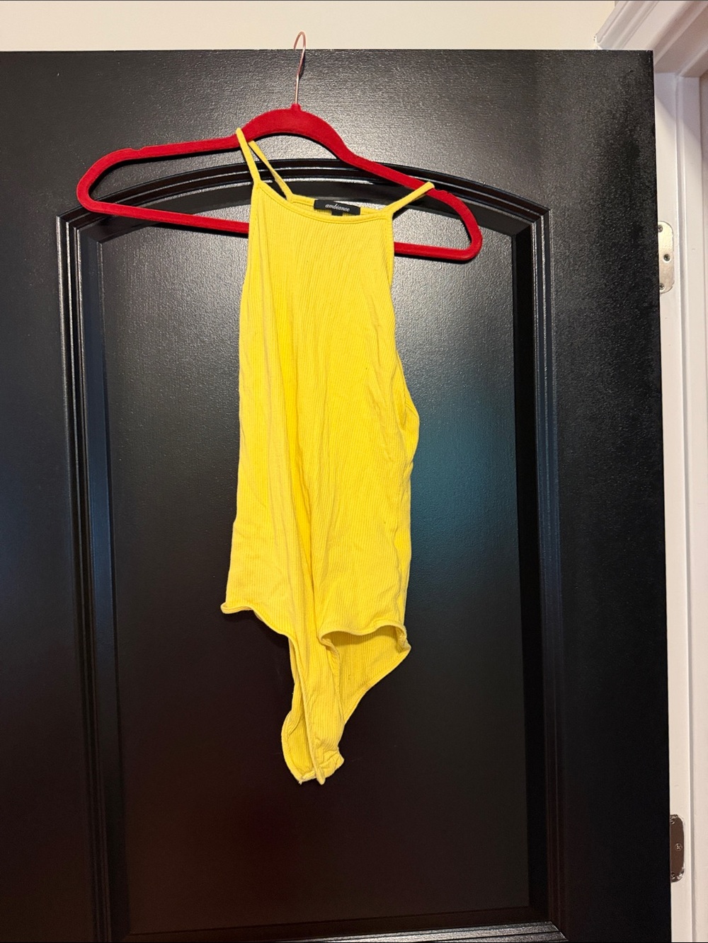 Yellow Ribbed Halter Bodysuit
